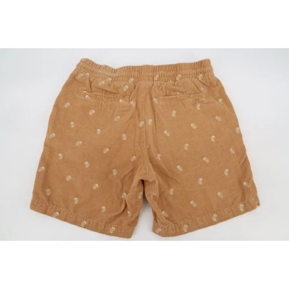 Criquet Corduroy Shorts Mens Small Tan Embroidered Beer Mugs Elastic Waist